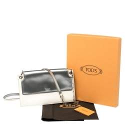 Tod's White/Silver Leather Flap Chain Clutch
