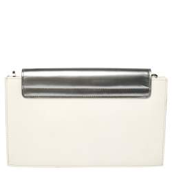 Tod's White/Silver Leather Flap Chain Clutch