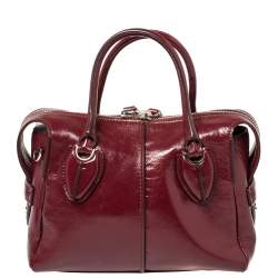 Pre Owned Tod's Burgundy Patent Leather Micro D-Styling Satchel