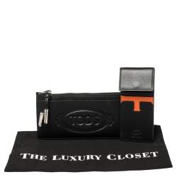 Tod's Black Leather Card Holder Zip Wallet