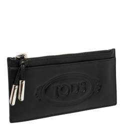 Tod's Black Leather Card Holder Zip Wallet