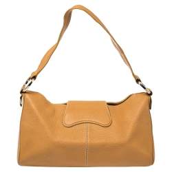 Pre Owned حقيبة كتف تودز تفاصيل إبزيم جلد منقوش بني فاتح