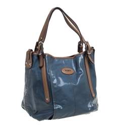 Pre Owned Tod's Blue/Beige Glazed Coated Canvas G-Line Easy Sacca Tote