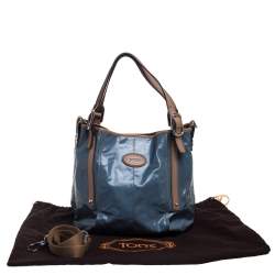 Pre Owned Tod's Blue/Beige Glazed Coated Canvas G-Line Easy Sacca Tote