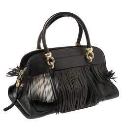 Pre Owned حقيبة ساتشل تودز سيلا جلد أسود مزينة شراشيب