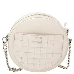Pre Owned Tod's White Leather Round Gommini Crossbody Bag