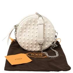 Pre Owned Tod's White Leather Round Gommini Crossbody Bag