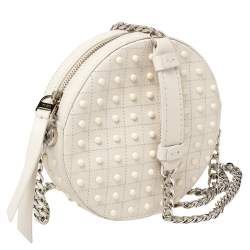 Pre Owned Tod's White Leather Round Gommini Crossbody Bag