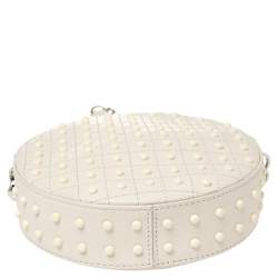 Pre Owned Tod's White Leather Round Gommini Crossbody Bag