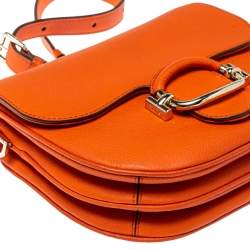 Pre Owned Tod's Orange Leather TT Ring Flap Crossbody Bag