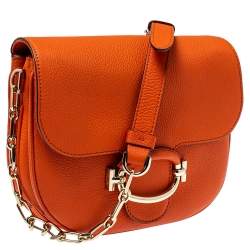 Pre Owned Tod's Orange Leather TT Ring Flap Crossbody Bag