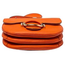 Pre Owned Tod's Orange Leather TT Ring Flap Crossbody Bag