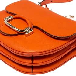 Pre Owned Tod's Orange Leather TT Ring Flap Crossbody Bag