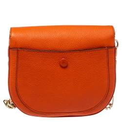 Pre Owned Tod's Orange Leather TT Ring Flap Crossbody Bag