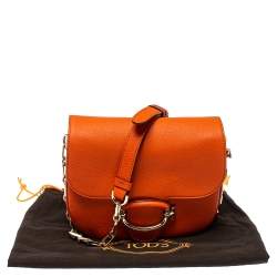 Pre Owned Tod's Orange Leather TT Ring Flap Crossbody Bag