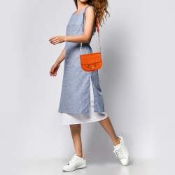 Pre Owned Tod's Orange Leather TT Ring Flap Crossbody Bag