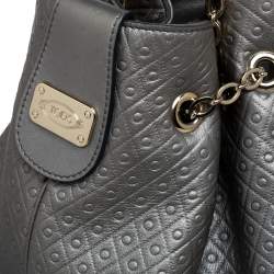 Pre Owned حقيبة يد تودز رباط سلسلة جلد مزخرف رصاصي ميتاليك