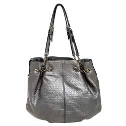 Pre Owned حقيبة يد تودز رباط سلسلة جلد مزخرف رصاصي ميتاليك