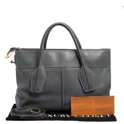 Pre Owned Tod's Stone Blue Leather Top Zip Tote