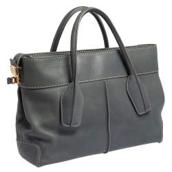 Pre Owned Tod's Stone Blue Leather Top Zip Tote