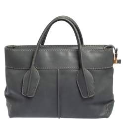 Pre Owned Tod's Stone Blue Leather Top Zip Tote