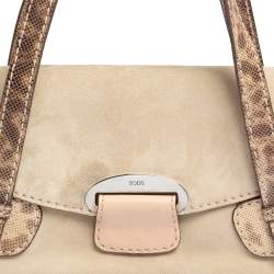 Pre Owned Tod's Beige Suede And Snakeskin Leather Baguette