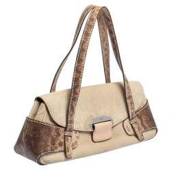 Pre Owned Tod's Beige Suede And Snakeskin Leather Baguette