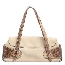 Pre Owned Tod's Beige Suede And Snakeskin Leather Baguette