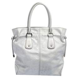 Tod's Silver Leather Restyling D Bag Media Tote