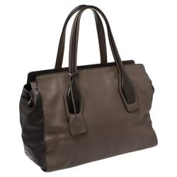Pre Owned Tod's Dark Brown/Grey Leather Zip Tote