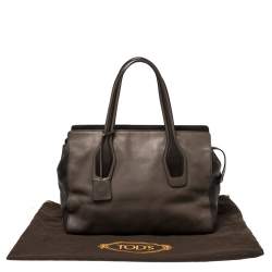 Pre Owned Tod's Dark Brown/Grey Leather Zip Tote