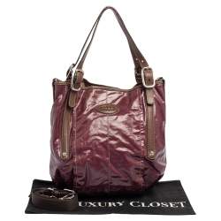 Pre Owned حقيبة كتف تودز جلد وكانفاس مقوى بنفسجي / بني