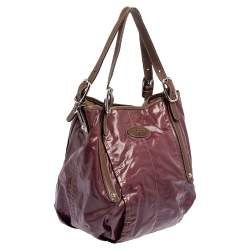 Pre Owned حقيبة كتف تودز جلد وكانفاس مقوى بنفسجي / بني