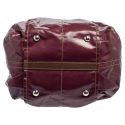 Pre Owned حقيبة كتف تودز جلد وكانفاس مقوى بنفسجي / بني