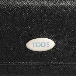 Pre Owned Tod's Black Leather Plaque Logo Continental Flap Wallet