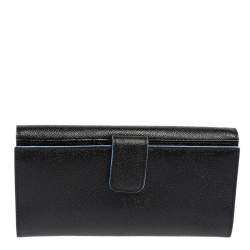 Pre Owned Tod's Black Leather Plaque Logo Continental Flap Wallet
