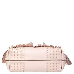 Tod's Light Pink Leather Origami Fringed Top Handle Bag