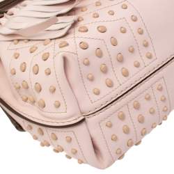 Tod's Light Pink Leather Origami Fringed Top Handle Bag