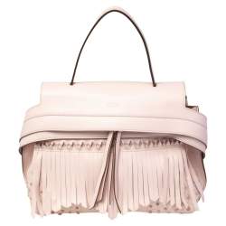 Tod's Light Pink Leather Origami Fringed Top Handle Bag