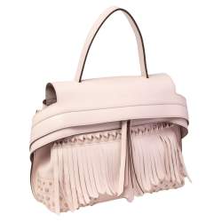Tod's Light Pink Leather Origami Fringed Top Handle Bag