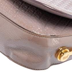 Tod's Mauve Signature Embossed Patent Leather Flap Top Handle Bag