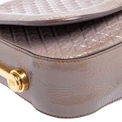 Tod's Mauve Signature Embossed Patent Leather Flap Top Handle Bag