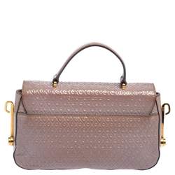Tod's Mauve Signature Embossed Patent Leather Flap Top Handle Bag
