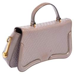 Tod's Mauve Signature Embossed Patent Leather Flap Top Handle Bag