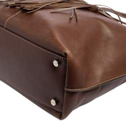 مملوكة مسبقًا Tod's Brown Leather Fringe Media Shopper Tote