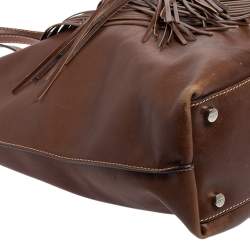 مملوكة مسبقًا Tod's Brown Leather Fringe Media Shopper Tote