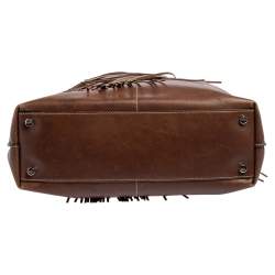 مملوكة مسبقًا Tod's Brown Leather Fringe Media Shopper Tote