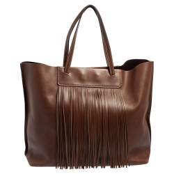 مملوكة مسبقًا Tod's Brown Leather Fringe Media Shopper Tote