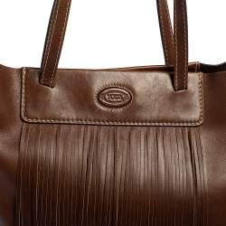 مملوكة مسبقًا Tod's Brown Leather Fringe Media Shopper Tote