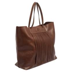 مملوكة مسبقًا Tod's Brown Leather Fringe Media Shopper Tote